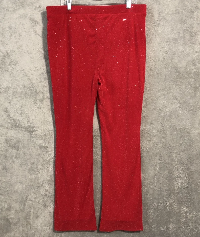 Madden NYC Womens Pants Extra Large Red Pull On Stretch Mettalic Holiday Knit - Image 2 of 4