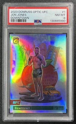 JON JONES PSA 8 2023 PANINI DONRUSS OPTIC UFC #1 DOWNTOWN! PRIZM SSP 5990