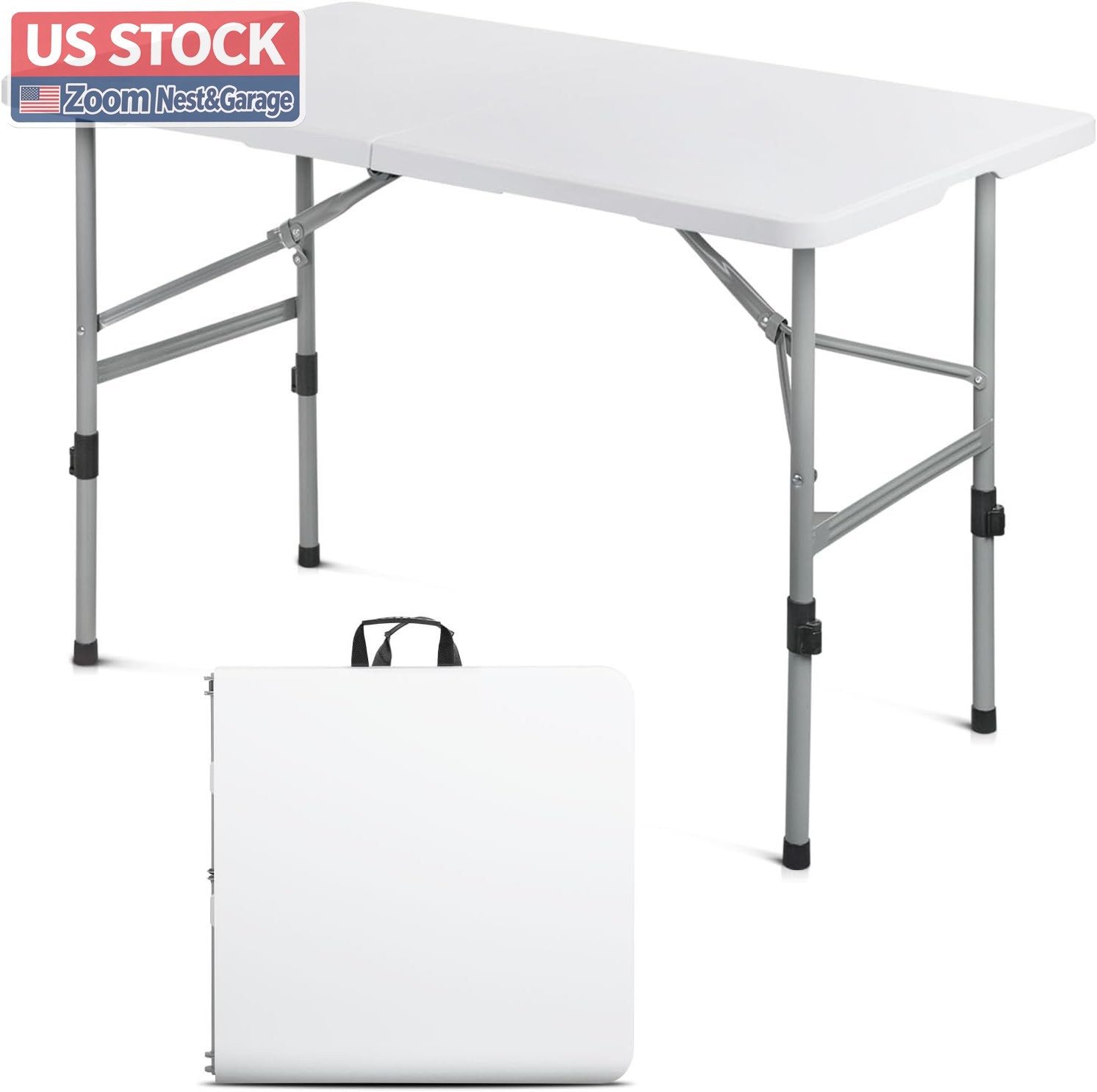 US Stock OS MOTOR 48in Folding Table White Portable Heavy Duty