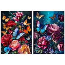 2Piece Butterfly Flowers Diamond Painting Kits for Adults, Round Full Drill 5...