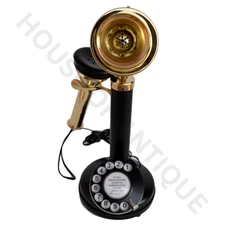 Black & Gold Brass Candlestick Telephone – Nostalgic Antique Home Décor.