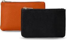 2 Pack Mini Coin Purse, Portable Small Zipper Change Purse for Women (Black & Br