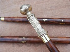 37'' Victorian Brass Handle Wooden Walking Stick Cane Antique Vintage Gift
