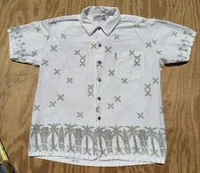 Vtg Local Motion Button Up/Down Collared Shirt L Tiki Statue Hawaii USA 