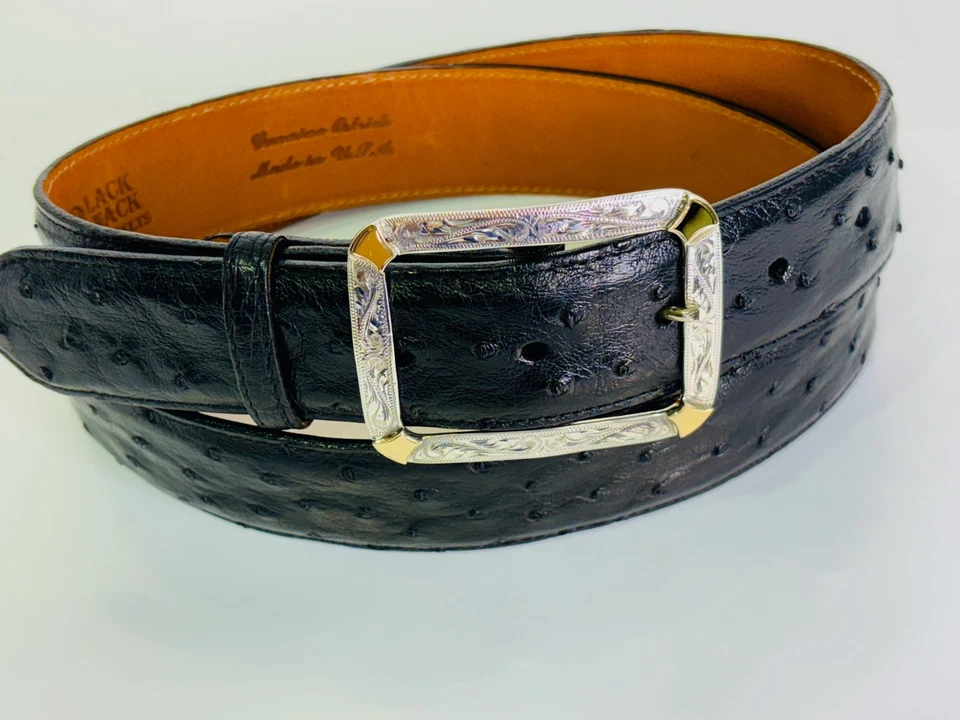 Sunset Trails Plata de Ley .925 Oro 14k Grabado Hebilla de Cinturón 38 Avestruz Foto 3 de 4