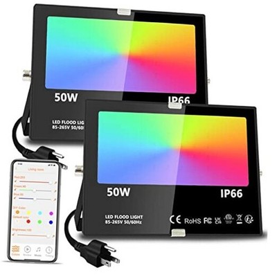 LED Flood Light Outdoor - 500W Equivalent 5000LM Smart RGB Landscape - 2 Pack