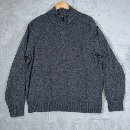 Lands' End, Lands' End Sweater Mens Large Gray 100% Cashmere Quarter Zip Mock Neck Pullover