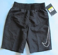 NIKE Swoosh Swim Trunks Volley Shorts Boys size S Black Mesh Brief Lining