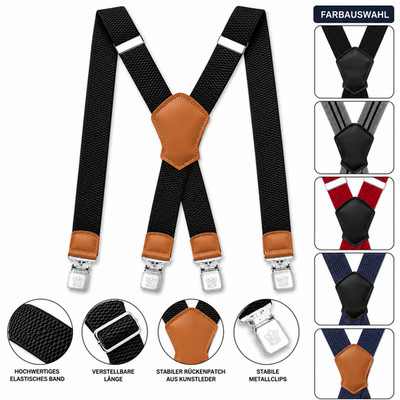 Herren Hosenträger Breit Stark 3,8cm Streifen Arbeitshose Clips Verstellbar