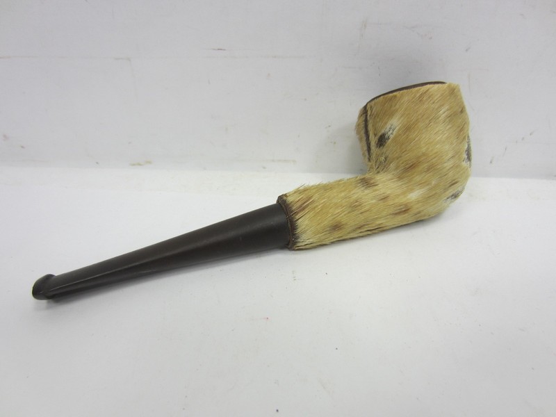 Vintage Leather Hair on Hide Covered Smoking Pipe