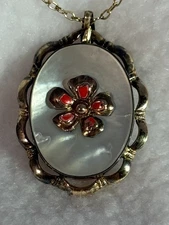 Hidden Locket By Amco MOP Mother of Pearl Red Enamel 1/20 12K over Sterling GF
