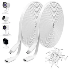 2Pack 10Ft Micro USB Extension Cable for Zmodo, Wyze Cam, Flat Charging Cord