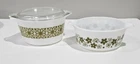 VTG.Pyrex 473 -1 Qt Verde Green Floral Casserole & 472 Crazy Daisy w/ (1) Lid