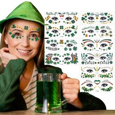 St Patricks Day Shamrock Temporary Tattoos, 4 Leaf Face Sticker Costume, St. ...