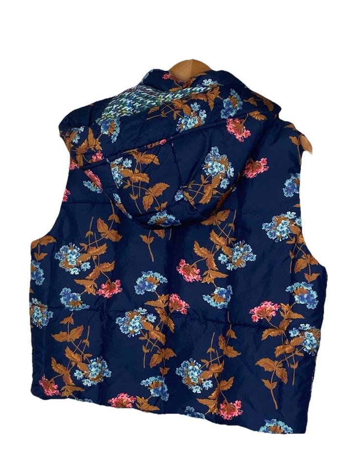 Chaleco reversible Sundance Tundra con capucha acolchado floral a cuadros azul chaleco talla XS Foto 2 de 4