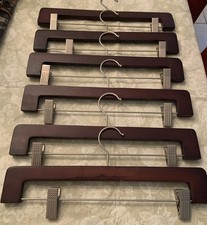 Lot Of 6 Deluxe Wooden Hangers Walnut Color Finish W/adjustable Clips