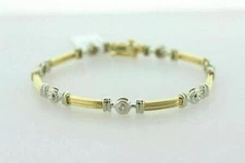 2Ct Round Lab Created Diamond 14K 2 Tone Gold Plated Bar Tennis Gift Bracelet 7"