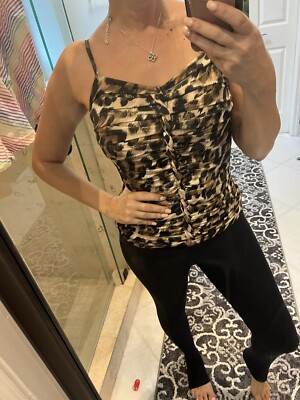 CACHE Top SIZE Small Black Gold Leopard Animal Print Top Jersey Stretch Bustier