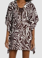  98 La Blanca Women's Brown V-Neck Lace-Up Caftan Cover-Up Swimwear Size M