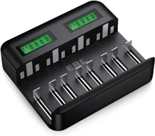 LCD Rechargeable Battery Charger - 8 Bay AA AAA C D Battery Charger for Recharge