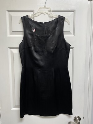 L Bates Collection Black Crinkled Silky Satin Sleeveless Dress LBD Large