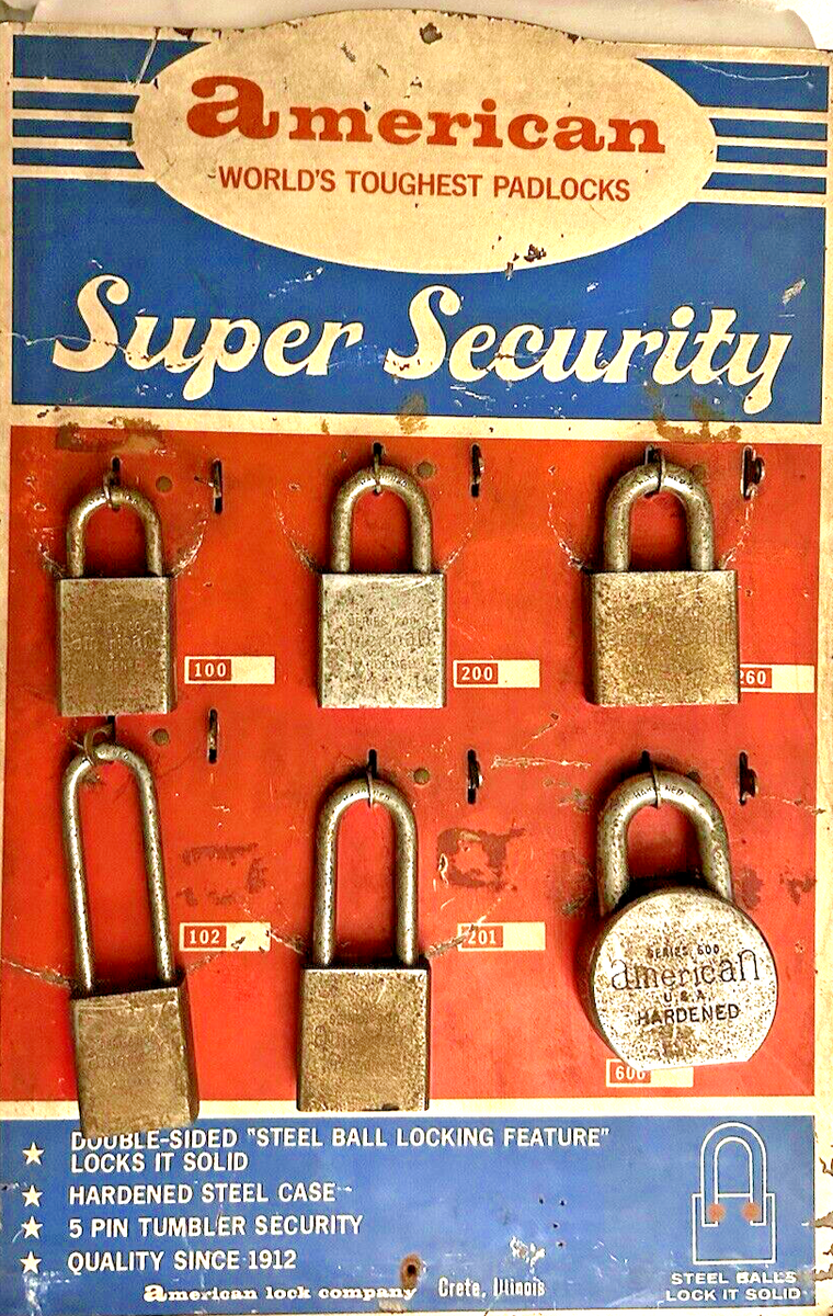 Vintage American Lock Display Advertising Hardware Locksmith Store Retail  Sign