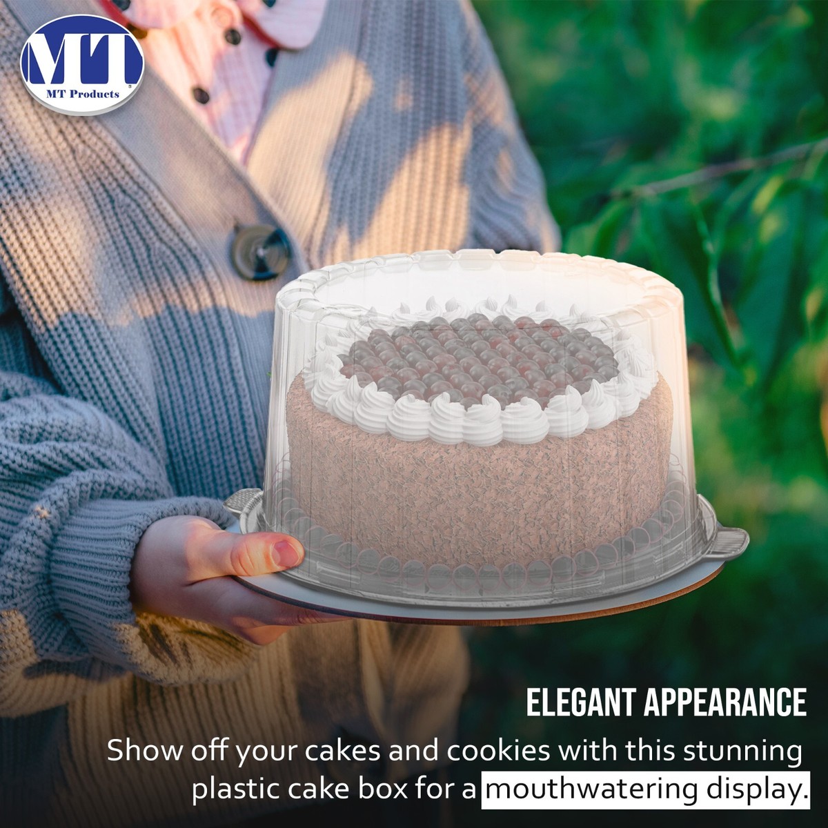 MT Products Plastic Cake Container with Clear Dome Cover 8