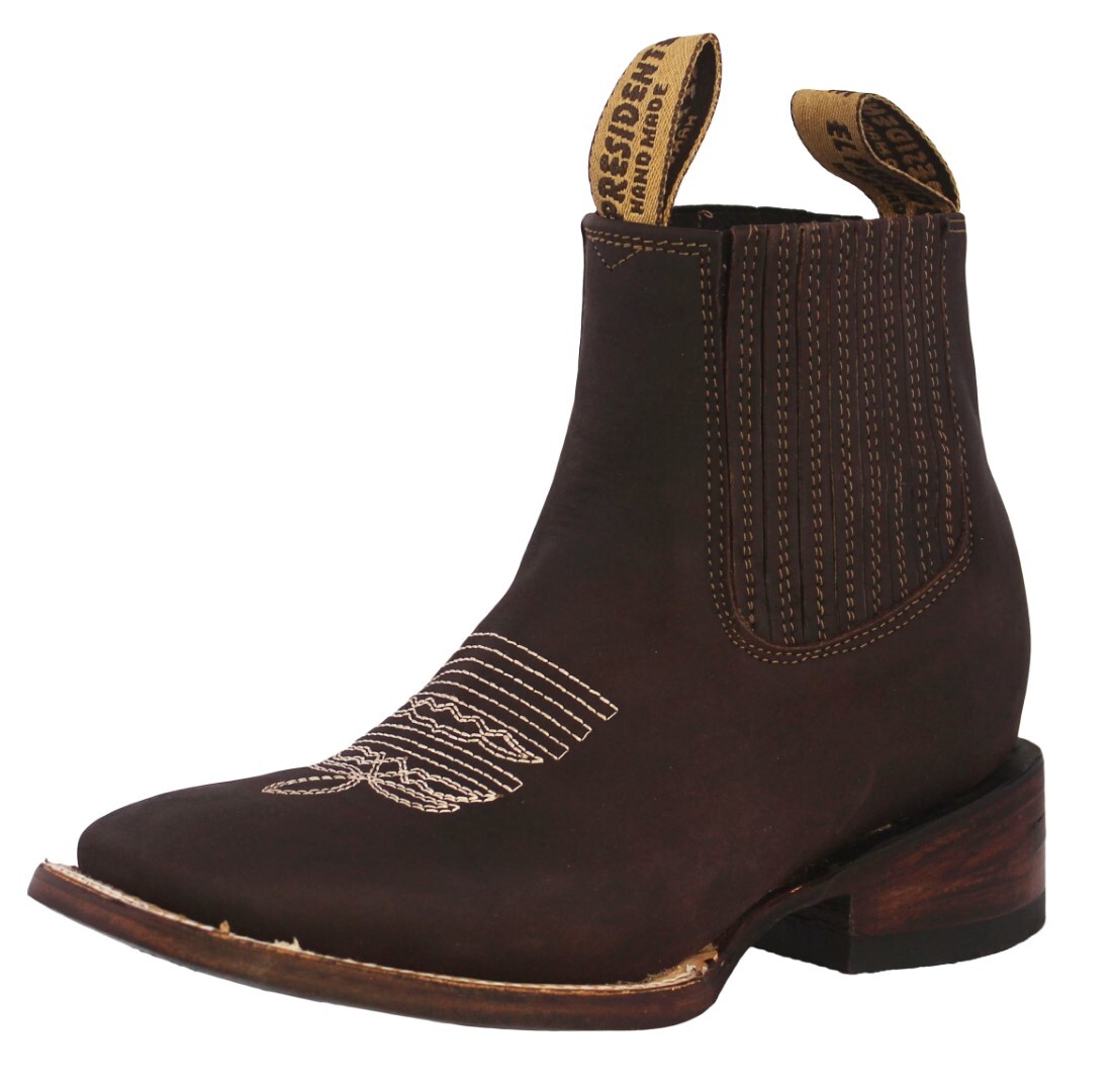 Womens Dark Brown Chelsea Ankle Boots Leather Western Dress Square Botas  Vaquera | eBay