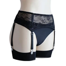 NEW Fashion 4 Straps Supender Metal Clips Sheer Lace Garter Belt for Thigh Highs