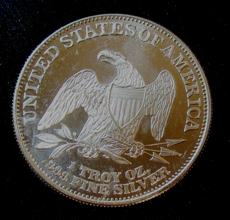 1 Once Troy .999 Argent Fin Lingot Ronde Preuve Liberty Seated - Photo 2/3