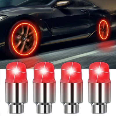 4x LED Red Wheel Tire Valve Stem Caps – Auto Accessory Lights For Cars
