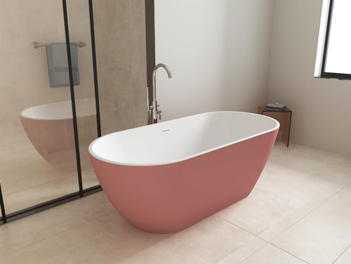 Modern Matt Pink Malcao 1550mm Free Standing Bath With Waste - Picture 2 of 7