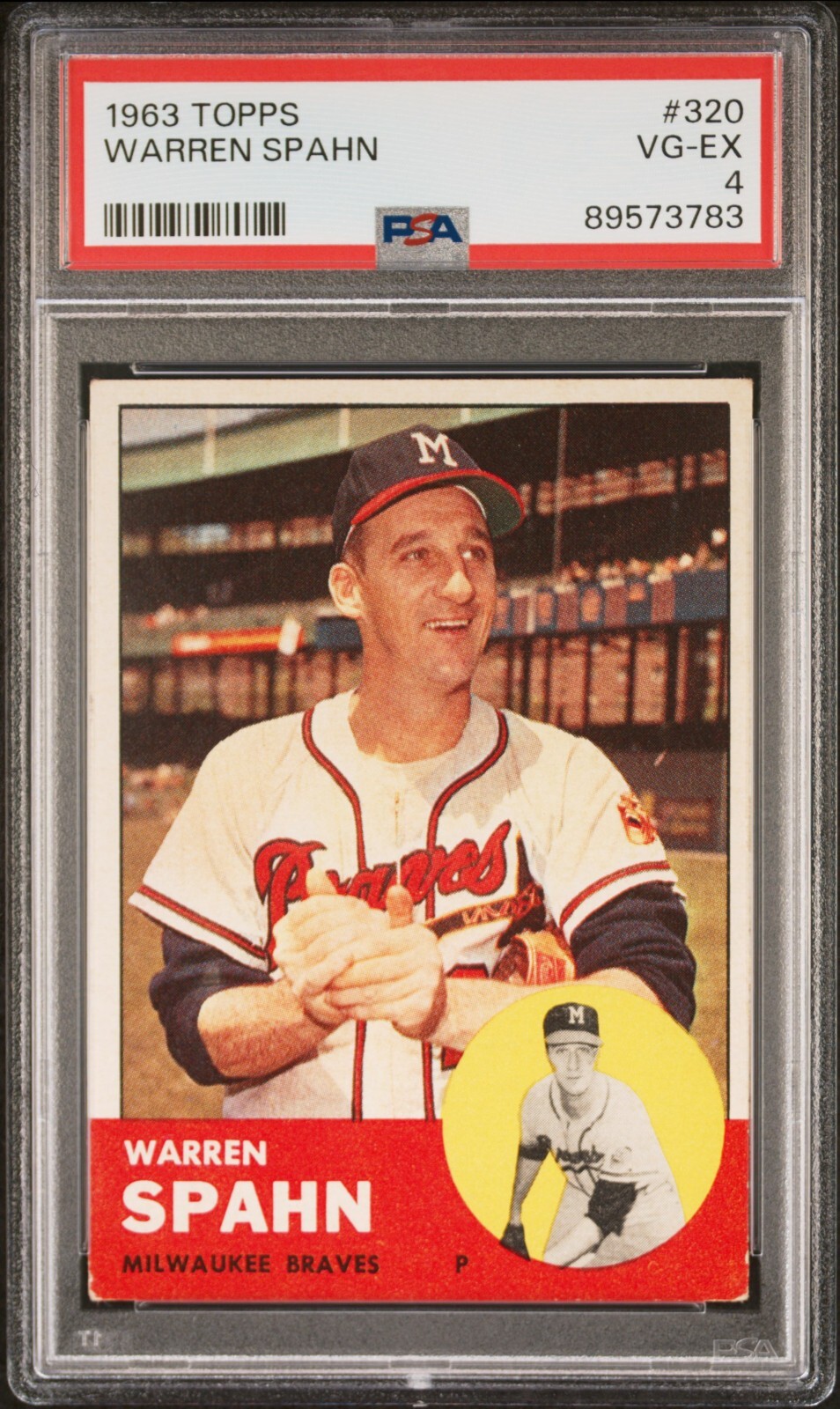 Warren Spahn 1963 Topps #320 - PSA 4 - Hall of Fame Hurler - Freshly Graded !
