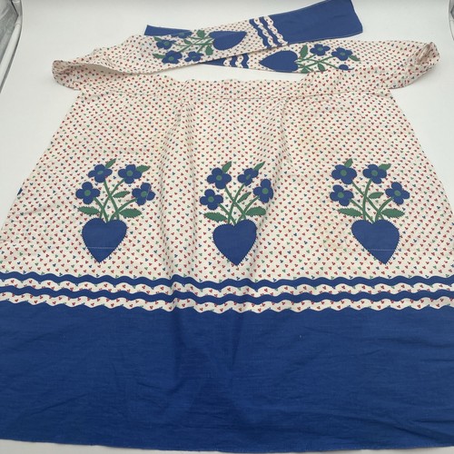 Vintage Blue Floral Kitchen Apron With Pockets