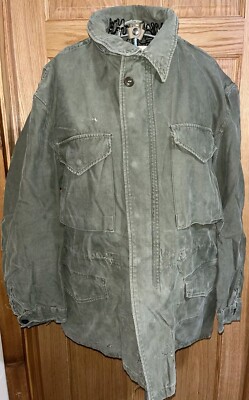 Vintage 60s Sateen OG 107 Military US Army Field Coat Vietnam Era Jacket Sm