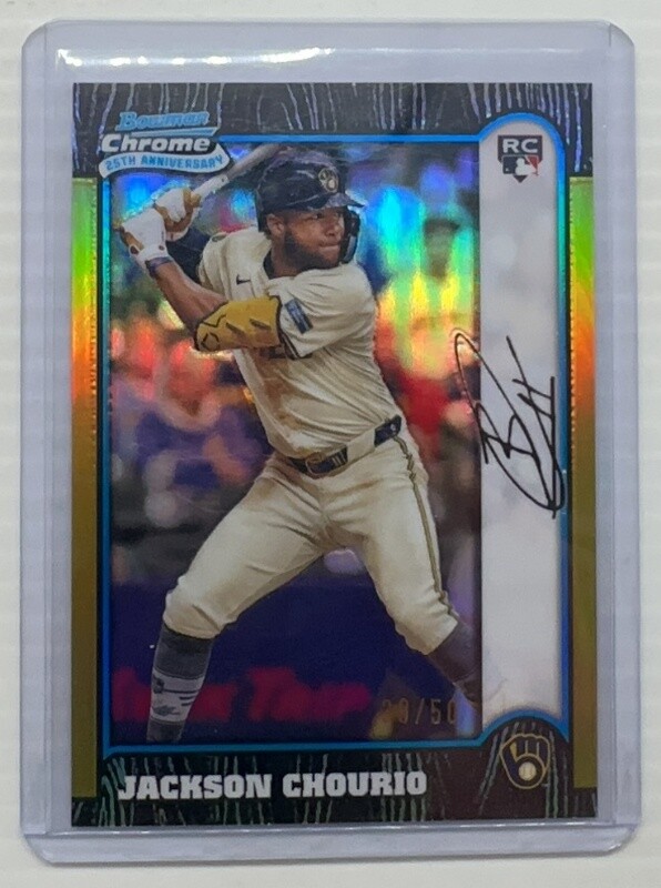 2024 Bowman Chrome Jackson Chourio 1999 25th Gold Refractor Rookie RC #29/50