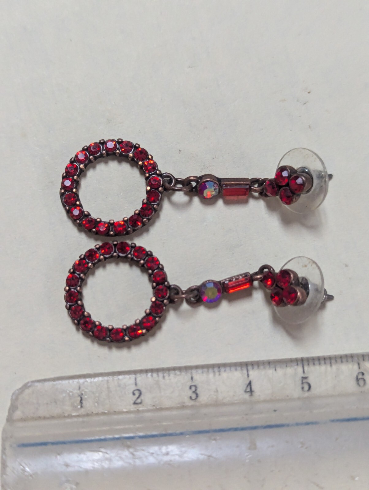Vintage Rhinestone Red Drop Stud Earrings - image 4