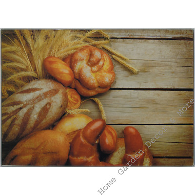 Retangular Glass Cutting Board Kitchen Decor Art Counter Top Saver BREAD Wheat
