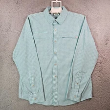 Simms Shirt Men Sz M Button Up Long Sleeve Mint Green Plaid Performance Stretch