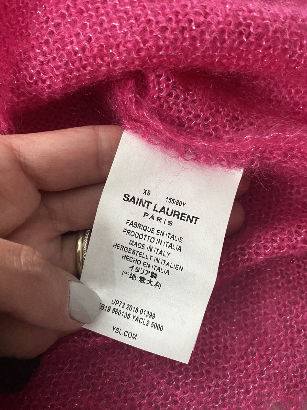 Maglione YSL Saint Laurent nuovo senza etichette rosa caldo invecchiato mohair XS