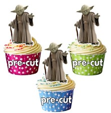 Yoda Star Wars Themed Precut Edible Cupcake Toppers Cake Decorations 
