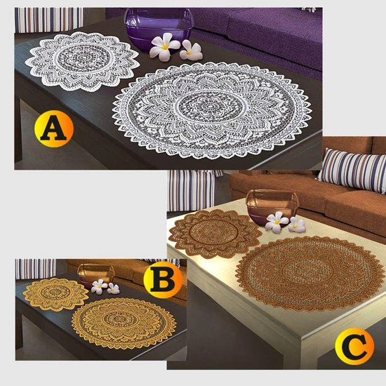Elegant Lace Doily Table Mat in White, Antique Gold, or Brown