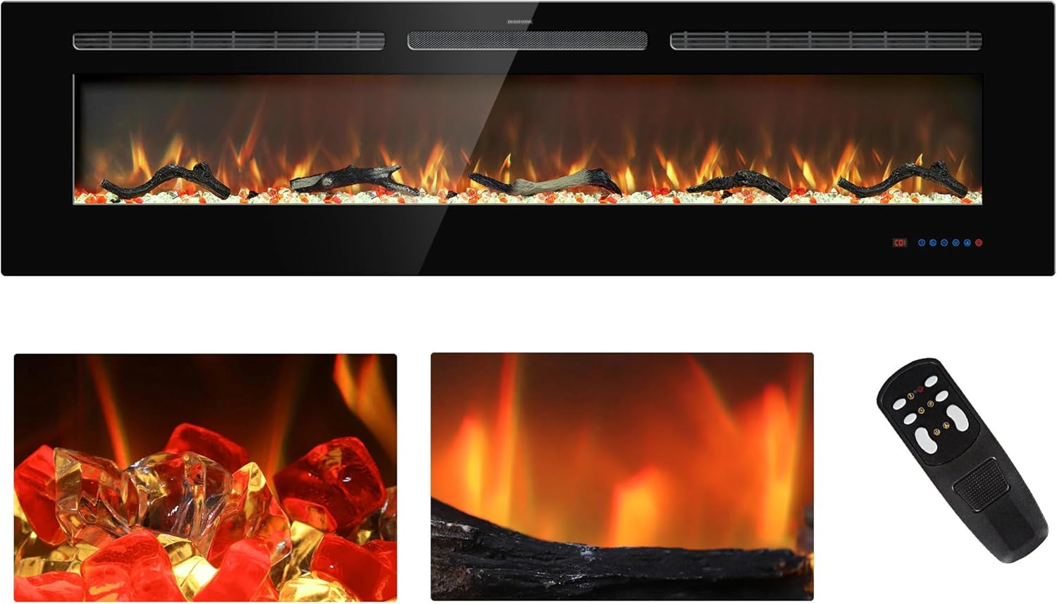 65" Electric Fireplace Insert with Remote, Multicolor Flame & Thermostat