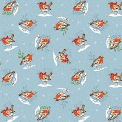 Nutex Stoff - Winter Rotkehlchen auf Schnee - blau Weihnachten Bastelstoff Material