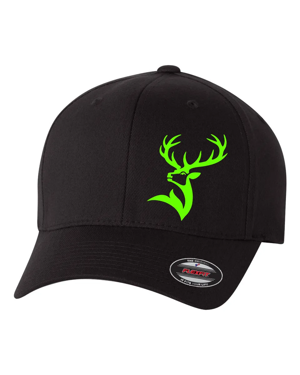 DEER HUNTING ANTLERS BUCK CURVED OR FLAT BILL FLEXFIT HAT *FREE SHIPPING in  BOX* | eBay