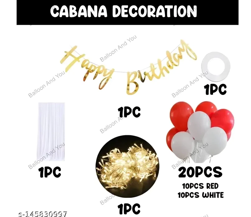 Birthday Cabana Tent Decor Kit – White Net, LED Light, Balloons, Banner - Image 2 of 3