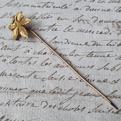 Épingle Ancienne Plaquée Or 1900 - Motif Feuille D'érable, Style Victorian, Marque FIX, Origine France