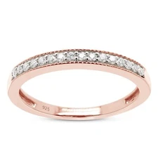 1/8 ct Moissanite Half Eternity Milgrain Wedding Band Ring Sterling Silver