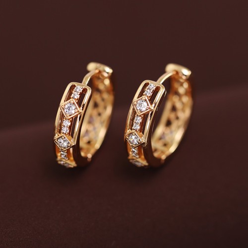 9K ROSE GOLD GF Diamond Pattern Eternity Band Lady HOOP EARRINGS Mother Her Gift - Picture 6 of 8