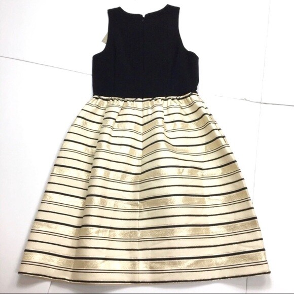 j crew gold stripe dress J.Crew Women Size 4 Gold Stripe Dress Blend Silk Black with Gold Formal Dress